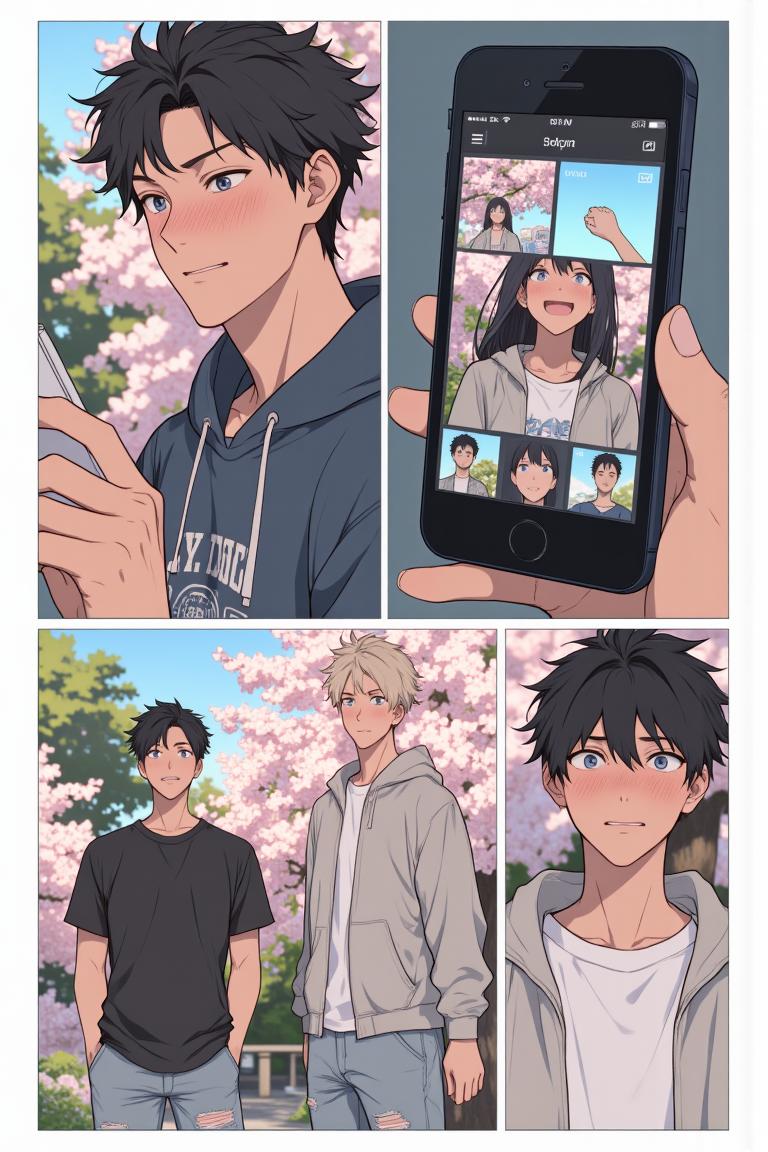 第4章:Dormroom Banter and the Unreachable Senior
After lunch, Shen Qiao politely turns down a flustered girl's flirtation, prompting playful envy from his new roommates. Over photos and teasing, the guys learn about two campus beauties — top-ranked Qin Yuwen and the legendary, aloof senior Su Baizhou — which stirs something thoughtful in Luo Ye. That evening in class, the freshman group receives military-training instructions and is unexpectedly pushed into volunteering for a temporary class monitor, leaving Luo Ye stunned. - 图片5