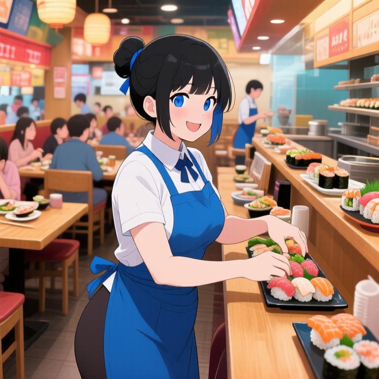 Busy lunch hour at the sushi restaurant. Love seeing people enjoy their meals and the lively atmosphere. - 图片1