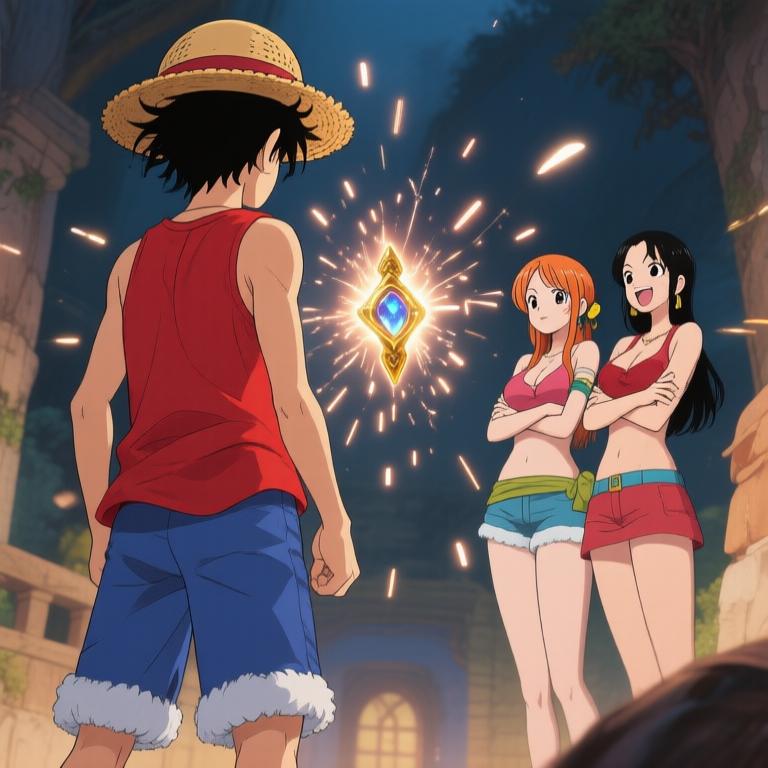 Nami and Robin are about to touch the glowing artifact in the hidden chamber. The air is thick with tension and excitement. Adventure awaits us! - 图片4