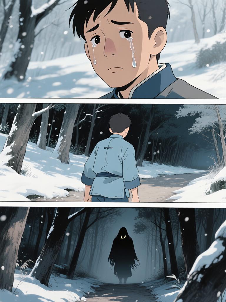 第2章:十二岁的路口
我爷把野子锁进红木箱，独自出门迎战来袭的邪影。回来时满身血色他说出了家的来历、太爷的遭遇与逼近的期限——野子要在十二岁那年上山用御神酒断祸。离别前，爷交代了箱中钱信与赴京寻人的地址，嘱咐若他死，要带箱子逃生并二十四岁再回来复仇。 - 图片18