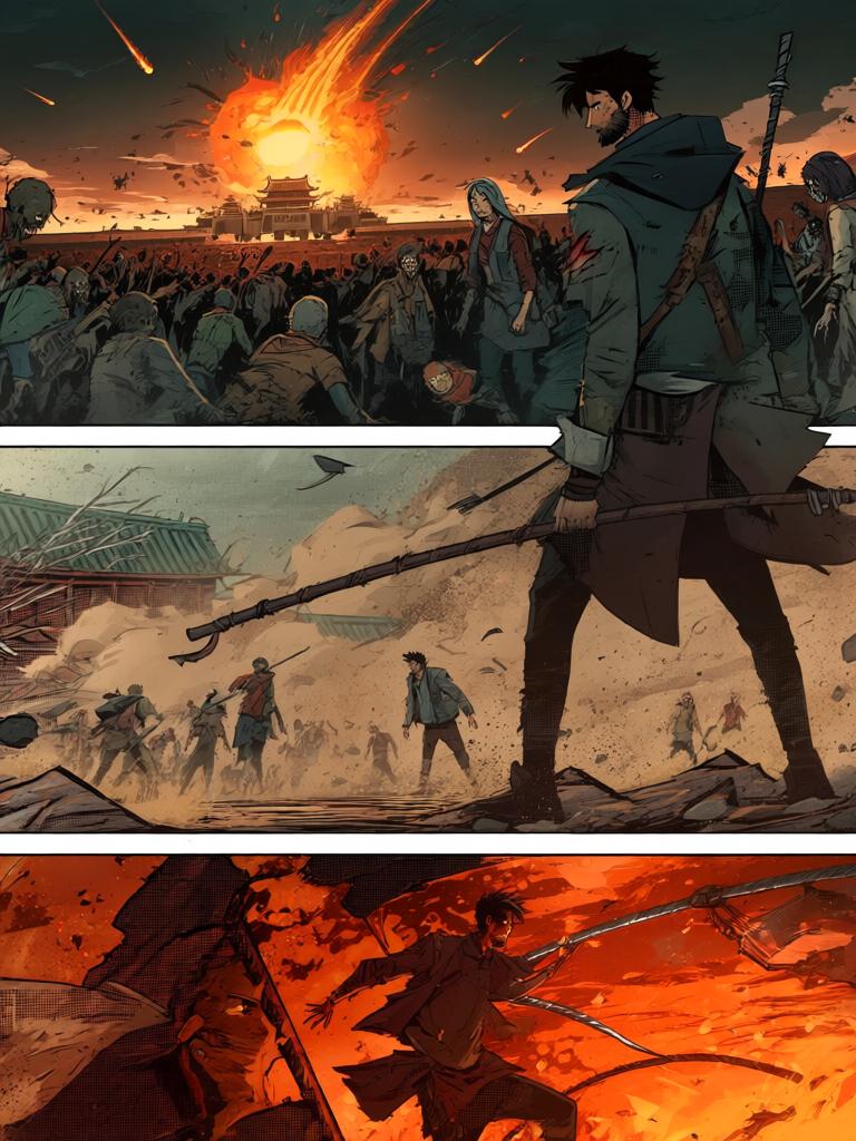 第5章:坠落与试炼
陆隐在城外的黑市以三颗能量晶体买到一张地图，并被赠予一颗珍贵药丸后前往城南荒山寻找线索。钟山顶层会议正在讨论扩张聚集地与损失，众人却被突如其来的天外流星打断。流星坠落形成巨坑，白色宇宙舱出现，一名白甲短发青年从舱中走出并对陆隐所在方向发动突袭，金陵城内外同时陷入混乱与战斗。 - 图片7