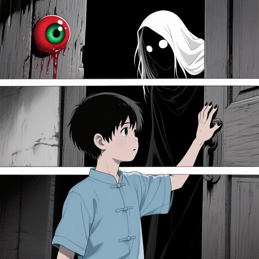 第1章:西屋的绿火与炕沿下的眼珠
我爷在打了人后若无其事带我回家并教我‘有本事能收回惹的祸’，夜里我看到他在西屋用七个白瓷盅和黄纸做法事，盅爆裂、酒流下炕沿，被一个披发、指甲乌黑的影人跪着捧酒喝去；几天后对方家人来跪求，献上黄纸祭品被我爷收下，却扔进仓房并炖了吃。我趁我爷出门偷看箱子，误用御神盅点灯油引发绿火与邪影袭来，最后我昏厥被我爷训斥，揭示我把尿撒进敬神壶冒犯了更大的神灵。 - 图片13