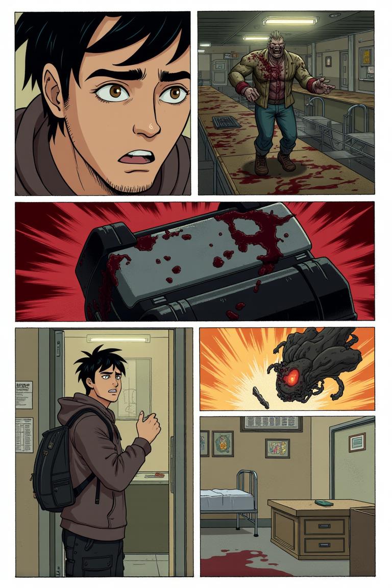 第9章:Upstairs Breath
Jiang Yi recognizes the hulking ascended zombie from the canteen massacre — the corpse whose dropped corpse-core he stole. Trapped in the guard room, he flees upstairs as zombies pound the windows and stairwells, barely holding on when a sudden female zombie ambushes him on the fourth floor. Just as he thinks to finish it, the dormitory door nearby is violently breached, forcing him to run to the fifth floor, heart pounding and hope thinning. - 图片1