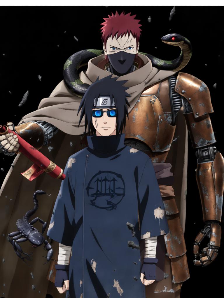 第6章:铁砂之下的抉择
日向镜在战场中被迫激活三代风影人傀儡以自保，赤砂之蝎召出十具红袍傀儡发动毒刃远程攻势。铁砂护盾连番承受骨质千本的撞击，形势愈发危急，日向镜不得不冒着生命危险注入转生眼查克拉唤醒傀儡的自主性以求突围。结尾以疲惫却决绝的日向镜与傀儡守护被毒侵蚀的秘密，留下未解的追击威胁与新的谜团。 - 图片7