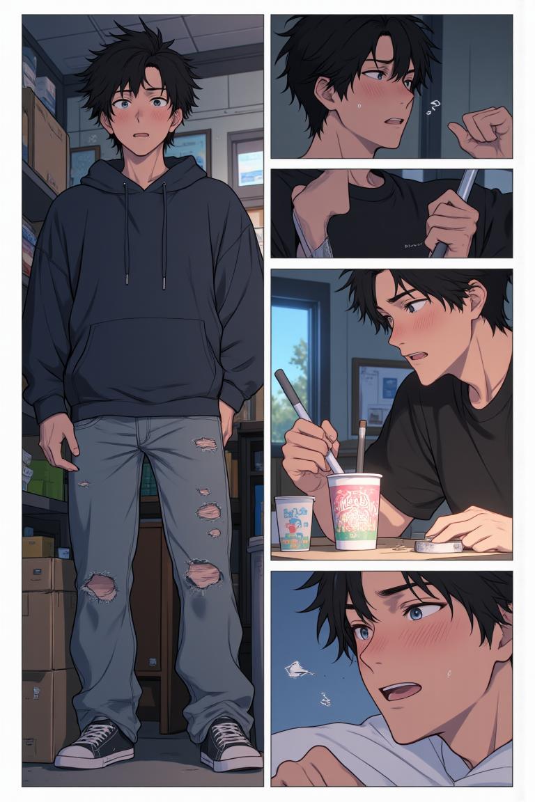 第3章:After the Rain, New Beginnings
Luo Ye shelters Su Baizhou from a sudden downpour by giving her his jacket; he watches her walk away and is struck by regret and fascination. He returns to the dorm and meets his new roommates — the friendly hometown guy Li Haoyang, the impossibly handsome Shen Qiao, and the goofy but warm Wang Dachui — and they bond over small talk and preparations for the upcoming military training. The brief rain encounter lingers in Luo Ye's thoughts as he steps into campus life with new companions. - 图片6