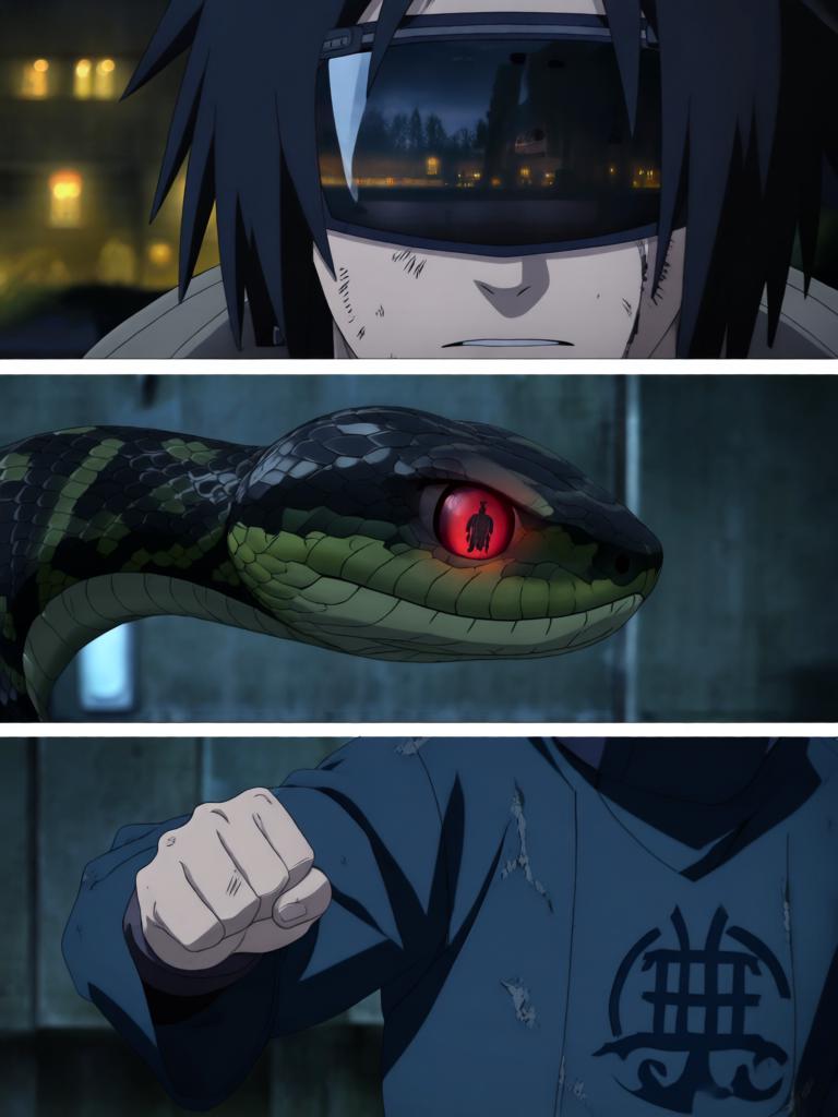 第7章:毁尸与戏码
日向镜在空中果断投掷起爆苦无，将三井中一的尸体炸得七零八落，以断绝赤砂之蝎借尸索索身份线索。回到哨所前，他将三代风影人傀儡伪装成追杀者演出受伤逃回的戏码，引出哨所内人的疑虑与恐惧。尽管暂时掩人耳目，日向镜与哨所同伴意识到更深层的威胁，怀疑有人来自根部，追击与内部裂痕的阴影尚未散去。 - 图片16