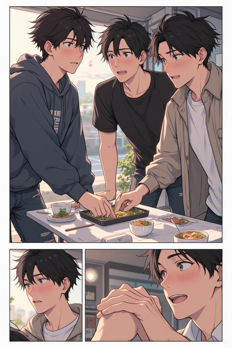 第3章:After the Rain, New Beginnings
Luo Ye shelters Su Baizhou from a sudden downpour by giving her his jacket; he watches her walk away and is struck by regret and fascination. He returns to the dorm and meets his new roommates — the friendly hometown guy Li Haoyang, the impossibly handsome Shen Qiao, and the goofy but warm Wang Dachui — and they bond over small talk and preparations for the upcoming military training. The brief rain encounter lingers in Luo Ye's thoughts as he steps into campus life with new companions. - 图片13