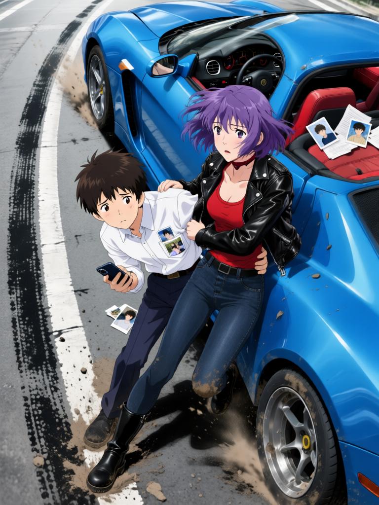 第3章:碎片与救赎的天使圈
空对地导弹射向使徒，却被看不见的屏障挡在前方，使徒反击，战机残骸四散。飞来的碎片朝街头冲来，紫发女子驾车及时横挡救下少年并带他逃离。途中国防部投放的N2地雷引发巨大爆炸，少年被冲击击晕，紫发女子焦急呼喊。 - 图片5