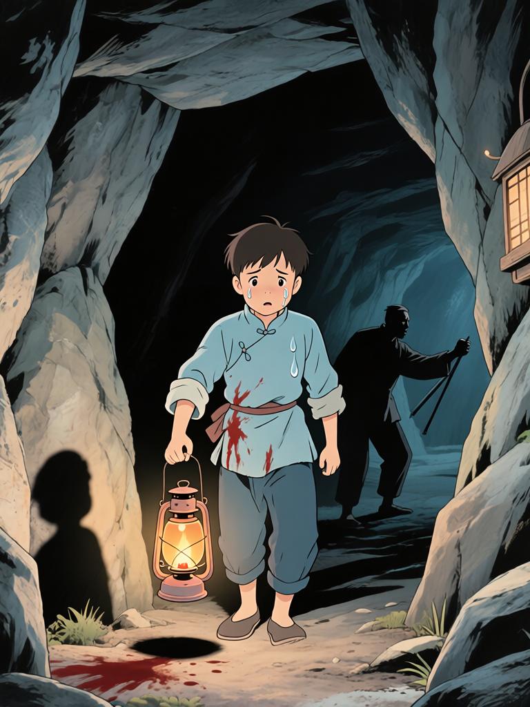 第4章:灯笼下的命心子
夜色中，陈如飞布下爆破，引出洞中的怪物；野子被炸入洞内，举灯挡住来袭生物并被迫深入寻找那生物胸中的命心子。陈如飞为保护野子与怪物搏斗，最终被拖入黑洞，野子带着命心子逃出，决心将来复仇。 - 图片9