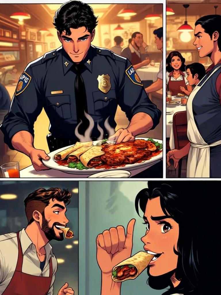 第7章:午餐时光：Code 7 的笑声与警徽
洛克与搭档大卫在墨西哥快餐店用午餐，和同事们拼桌。大家围绕上午的无线电乌龙笑成一团，莫娜警司严肃提醒“乌鸦嘴”的危险。气氛在训斥与打趣之间反复，直到兰迪二人登场用老梗彻底点燃笑声。 - 图片4