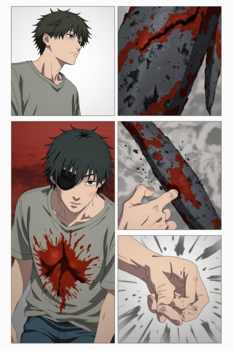 第3章:Two Devils, One Eye
Surrounded by a writhing horde and a towering corpse-mountain, Shisan's two contracted devils manifest: a green, regenerative aura and a colossal crimson claw. He pays the price—losing his right eye—to summon the claw and lashes out, mowing down hordes, but the Zombie Demon bites the claw and retaliates, leaving Shisan wounded and the true fight beginning. Blood, tooth, and smoke set the stage for a desperate duel: Shisan's fury versus the zombified boss that led him into the trap. - 图片10