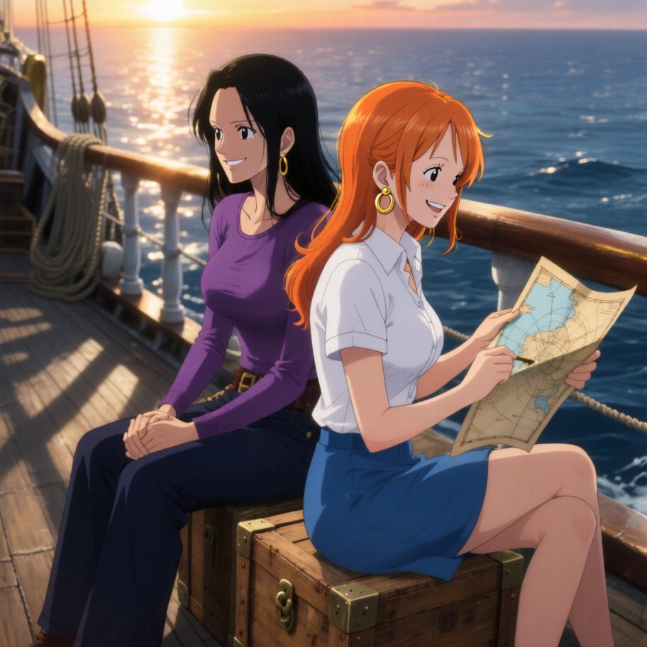 夕阳下的海好美 娜美和罗宾的笑让我心里暖暖 我只想和伙伴们一直向前冒险 - 图片2