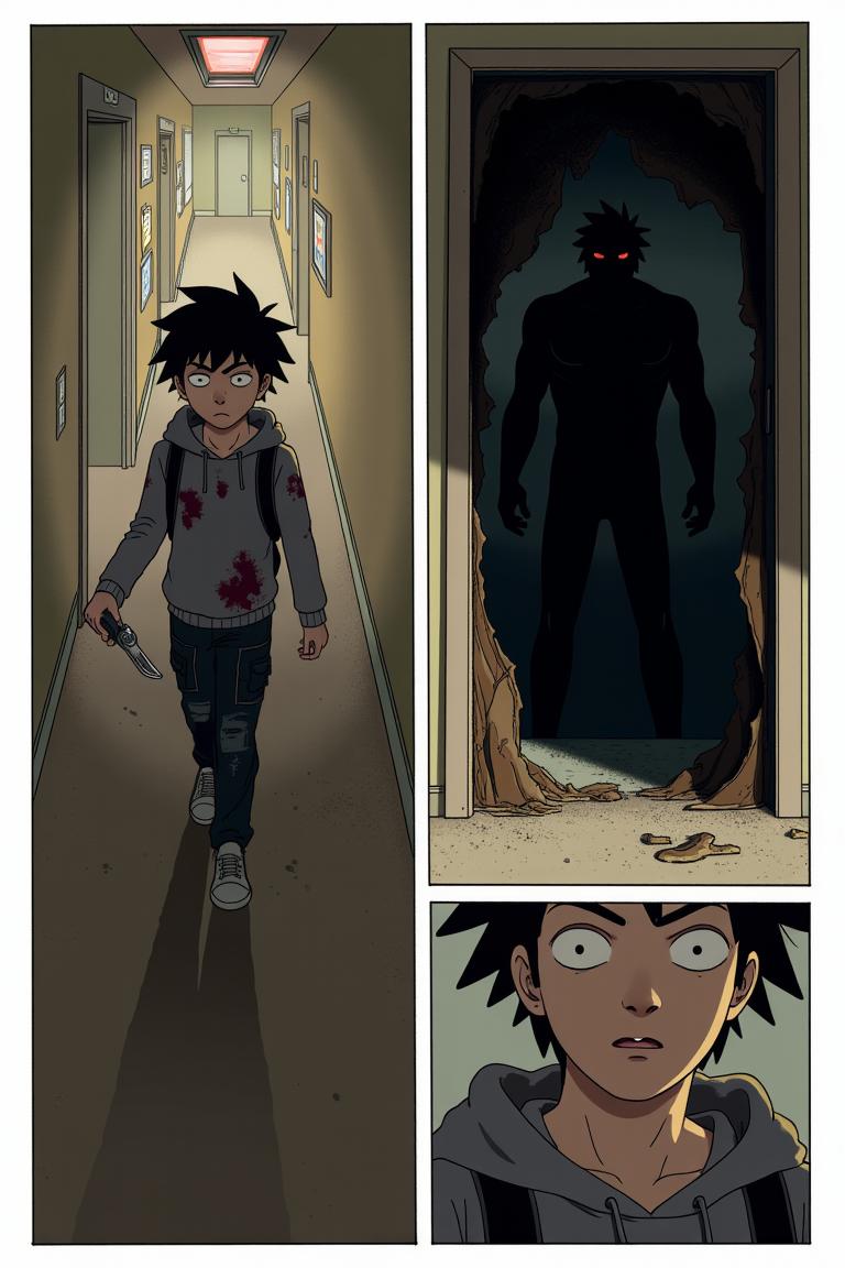 第9章:Upstairs Breath
Jiang Yi recognizes the hulking ascended zombie from the canteen massacre — the corpse whose dropped corpse-core he stole. Trapped in the guard room, he flees upstairs as zombies pound the windows and stairwells, barely holding on when a sudden female zombie ambushes him on the fourth floor. Just as he thinks to finish it, the dormitory door nearby is violently breached, forcing him to run to the fifth floor, heart pounding and hope thinning. - 图片16