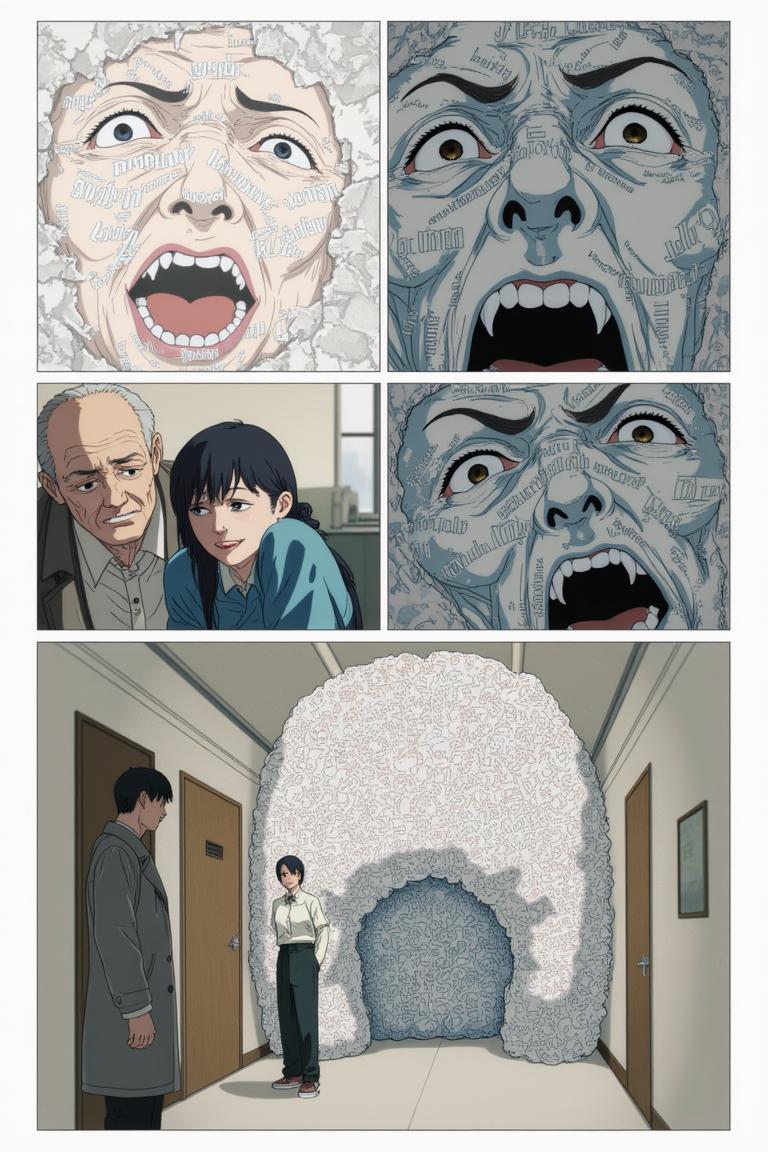 第3章:The Name Between Cracks
Torn fragments of names drift through a scarred apartment corridor as fractured memories stitch back crookedly. Sato refuses to become a 'tool' while Makima and Aoyama argue over whether naming is order, domination, or ledger-bound debt—an emergent memory-entity devours and reshapes recollection. Makima tests a dangerous middle path, reaching into the memory mass as footsteps and a slammed door promise an immediate, bloody decision about who will name the world. - 图片5