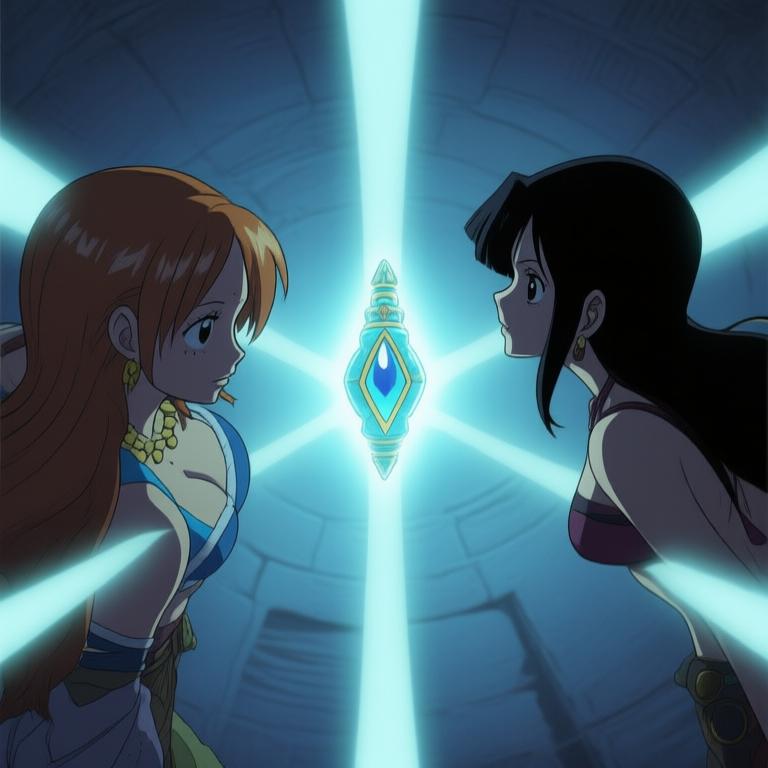 Nami and Robin are about to touch the glowing artifact in the hidden chamber. The air is thick with tension and excitement. Adventure awaits us! - 图片9