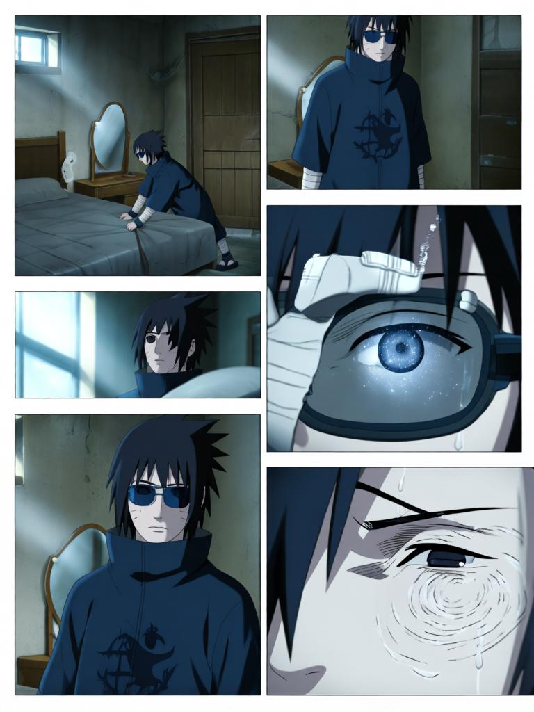 第2章:沙漠之眼：转生的代价
日向镜被村里发配到边境哨所，临行前与同族少女铃道别。边境枯燥巡逻中，他孤身取出独眼蝮蛇保管的基因液，赌上一切启动转生眼计划并经历剧烈的身体重组与疼痛。苏醒后他发现眼瞳已有异变，但进入适应期导致眼睛不能使用，他在被监视的哨所里暗自决心靠其他感知活下去。 - 图片13