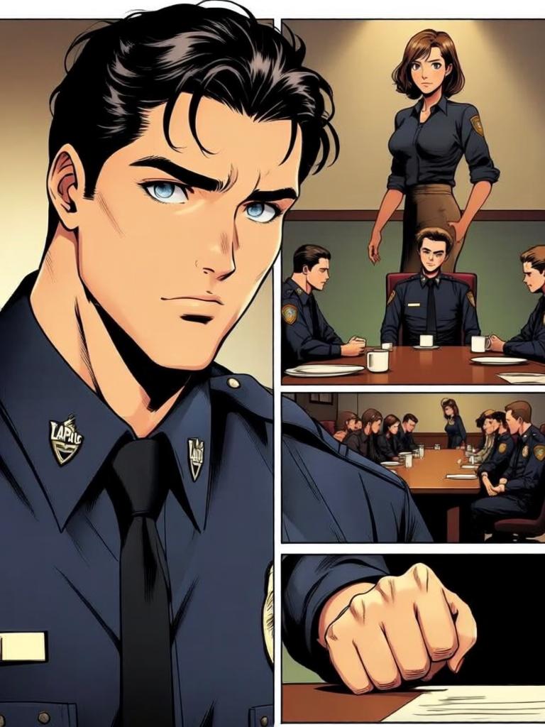 第7章:午餐时光：Code 7 的笑声与警徽
洛克与搭档大卫在墨西哥快餐店用午餐，和同事们拼桌。大家围绕上午的无线电乌龙笑成一团，莫娜警司严肃提醒“乌鸦嘴”的危险。气氛在训斥与打趣之间反复，直到兰迪二人登场用老梗彻底点燃笑声。 - 图片7