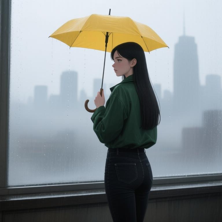 A poignant tale of solitude and self-discovery unfolds over the course of a rainy day in a bustling city, exploring the inner thoughts of a solitary woman navigating life and her emotions. - 图片1