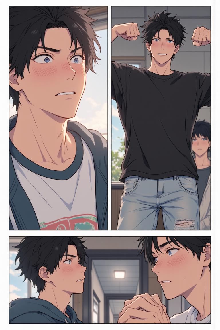 第4章:Dormroom Banter and the Unreachable Senior
After lunch, Shen Qiao politely turns down a flustered girl's flirtation, prompting playful envy from his new roommates. Over photos and teasing, the guys learn about two campus beauties — top-ranked Qin Yuwen and the legendary, aloof senior Su Baizhou — which stirs something thoughtful in Luo Ye. That evening in class, the freshman group receives military-training instructions and is unexpectedly pushed into volunteering for a temporary class monitor, leaving Luo Ye stunned. - 图片2