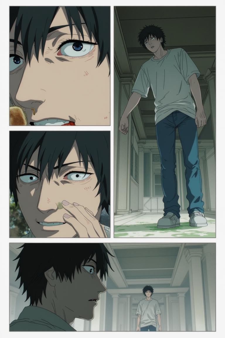 第3章:Two Devils, One Eye
Surrounded by a writhing horde and a towering corpse-mountain, Shisan's two contracted devils manifest: a green, regenerative aura and a colossal crimson claw. He pays the price—losing his right eye—to summon the claw and lashes out, mowing down hordes, but the Zombie Demon bites the claw and retaliates, leaving Shisan wounded and the true fight beginning. Blood, tooth, and smoke set the stage for a desperate duel: Shisan's fury versus the zombified boss that led him into the trap. - 图片3