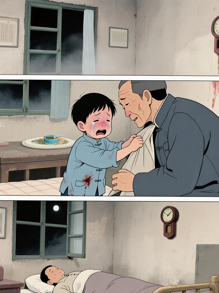 第2章:十二岁的路口
我爷把野子锁进红木箱，独自出门迎战来袭的邪影。回来时满身血色他说出了家的来历、太爷的遭遇与逼近的期限——野子要在十二岁那年上山用御神酒断祸。离别前，爷交代了箱中钱信与赴京寻人的地址，嘱咐若他死，要带箱子逃生并二十四岁再回来复仇。 - 图片4