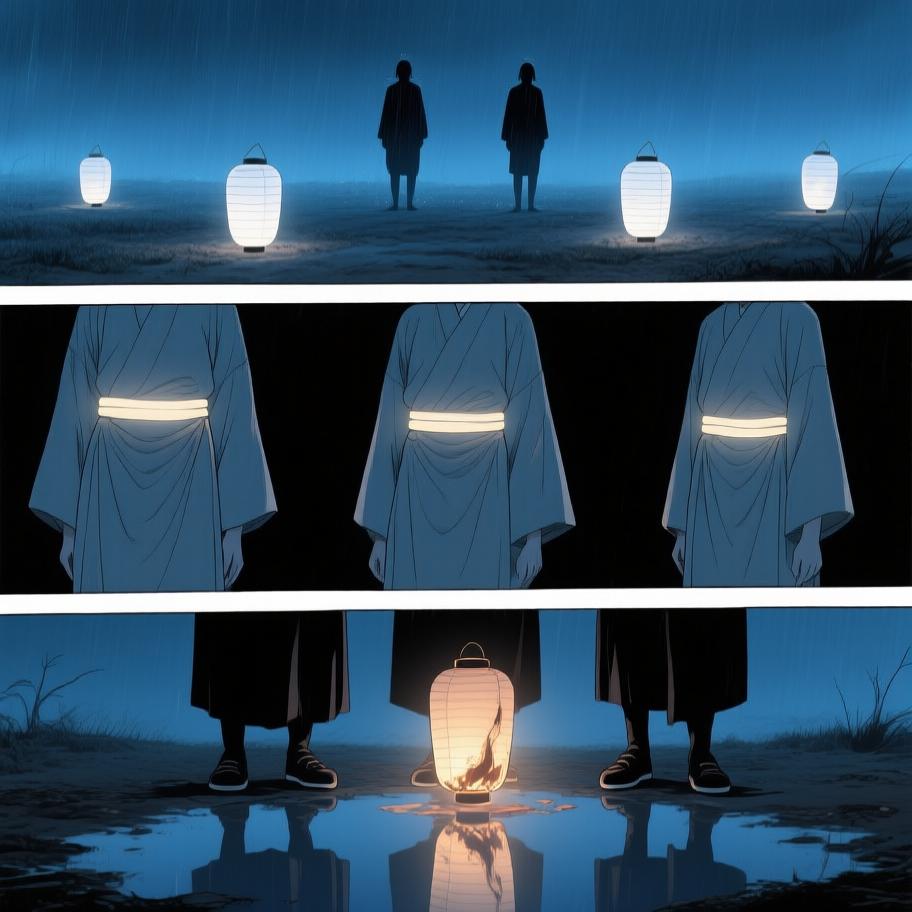 第0章:白布灯笼与陈家的香火
旧日京城有四个奇异的摇小鼓人，只到刚死人的人家收东西，年年聚会点四盏白布灯笼。我的太爷是其中一人，他离家后嘱咐儿子每年去柳树下看灯笼；几年间灯笼逐渐消逝，我家的厄运也随之降临，后来太爷回城又离去，留下了我爷陈如飞——一个表面和善、实则阴厉的人。童年里我目睹了他对贪婪木匠的惩罚与在喜宴上单挑拳脚的威严，从此知道陈家藏着不可言说的邪门。 - 图片16