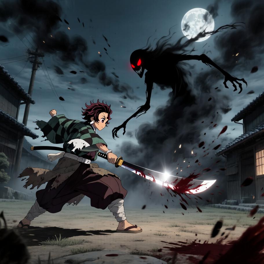 空洞的时空裂缝将《JOJO》中的乔鲁诺/承接者般的硬汉（以空条承太郎风格呈现）抛入《鬼灭之刃》的大正乡村。原本只想寻找回去的方法，却在月夜中遇到突袭村庄的鬼与正在奋战的剑士（炭治郎）。两人从误解到并肩作战，乔的替身介入以惊艳的力量拯救了被感染的孩童，但战后留下了不明的痕迹——一个更大的威胁正在盯上这个异乡来客，片段以悬念收尾。 - 图片11