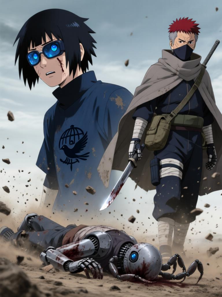 第5章:铁砂之舞与断线的假面
日向镜用轮转如意试图吸来赤砂之蝎，本以为能以此扭转劣势，结果吸来的竟是三代风影的人傀儡，查克拉线被扯断。傀儡自爆与漫天铁砂令沙场大乱，赤砂之蝎借机施展更多机关，局势危急。危急时刻，大蛇丸现身打断战局，蝎趁乱撤退，日向镜在硝烟中守住了三代风影的秘密，但新的威胁与谜题浮现。 - 图片6