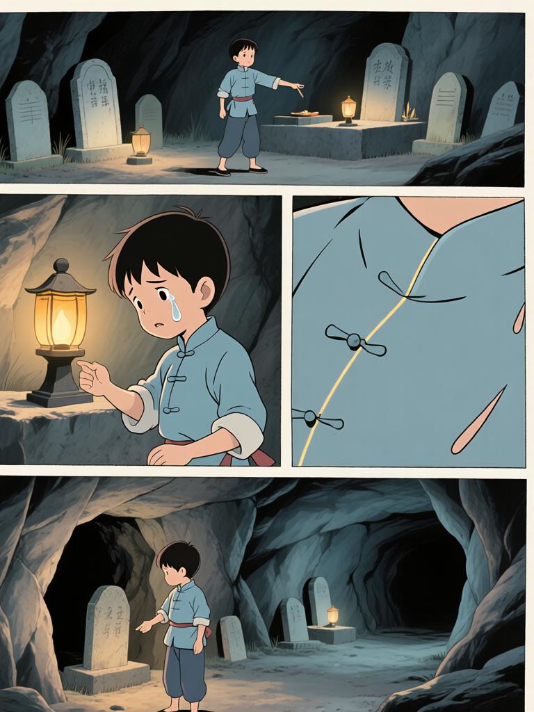 第5章:井底的回魂
野子被我爷放在洞口，用灯笼阻挡外物，他独自下到山洞里寻找命心子。在土台的土坑里挖土时，身后出现熟悉又陌生的声音，逼他回忆起三年前那段模糊又恐怖的记忆。对方宣称当年将他“掐死”，并告诉他脚下埋着当年死时穿的衣服，诱使他继续挖探真相——就在他挖出布片的一瞬，彻底的恐惧袭来，故事推向悬念。 - 图片12