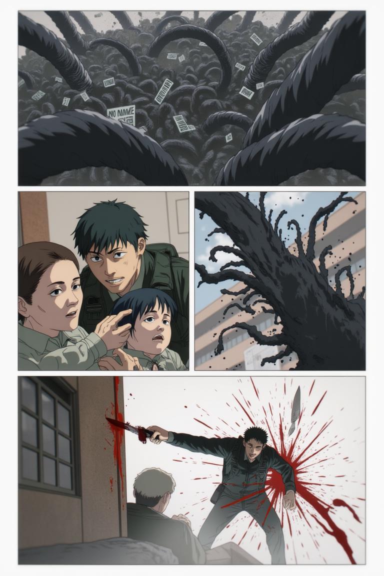 第2章:The Choice of Names
Sato fights a shadow that erases names and memories in a flickering apartment corridor. Makima arrives, using naming as a binding contract to restore identity; Aoyama counters with a ledger that would return names but bind people differently. Forced to choose between becoming a tool of order or a guardian bound to a book, Sato shatters the choice by tearing his name and scattering the pieces, prompting contracts to clash and a fragile, perilous redistribution of memory. - 图片11