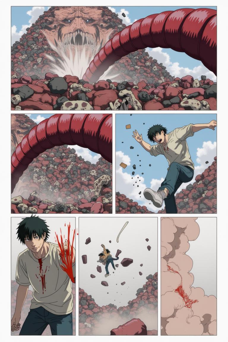 第2章:Debt, Deception, and the Corpse Mountain
Shisan, a starving teenage demon hunter, is hauled into a black-suited crime boss's convoy and learns he's enslaved by a thirty-million debt. Lured into the countryside under the promise that a powerful beast will wipe away half his debt, Shisan and the gang find an apparently haunted, empty house where the boss's men suddenly turn on him. Surrounded by zombified hunters and a towering mound of corpses, Shisan is overwhelmed by a crimson claw — the setup reveals he was led into a trap to be consumed by the very 'zombie demon' he hunted. - 图片17