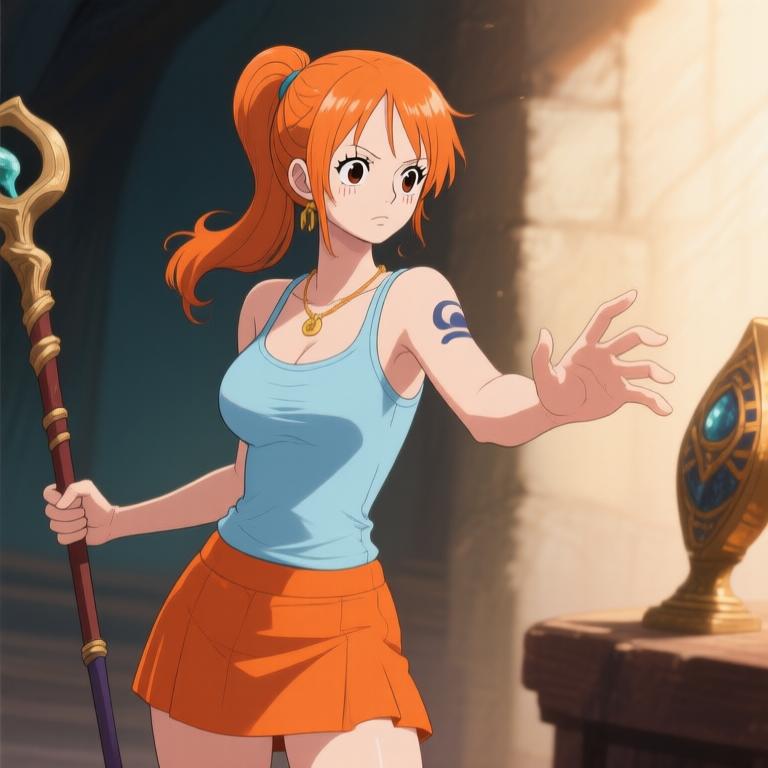 Nami and Robin are about to touch the glowing artifact in the hidden chamber. The air is thick with tension and excitement. Adventure awaits us! - 图片2