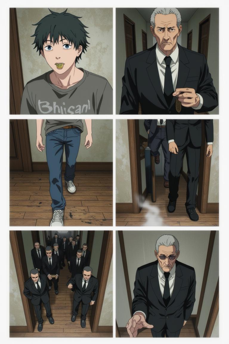 第2章:Debt, Deception, and the Corpse Mountain
Shisan, a starving teenage demon hunter, is hauled into a black-suited crime boss's convoy and learns he's enslaved by a thirty-million debt. Lured into the countryside under the promise that a powerful beast will wipe away half his debt, Shisan and the gang find an apparently haunted, empty house where the boss's men suddenly turn on him. Surrounded by zombified hunters and a towering mound of corpses, Shisan is overwhelmed by a crimson claw — the setup reveals he was led into a trap to be consumed by the very 'zombie demon' he hunted. - 图片9