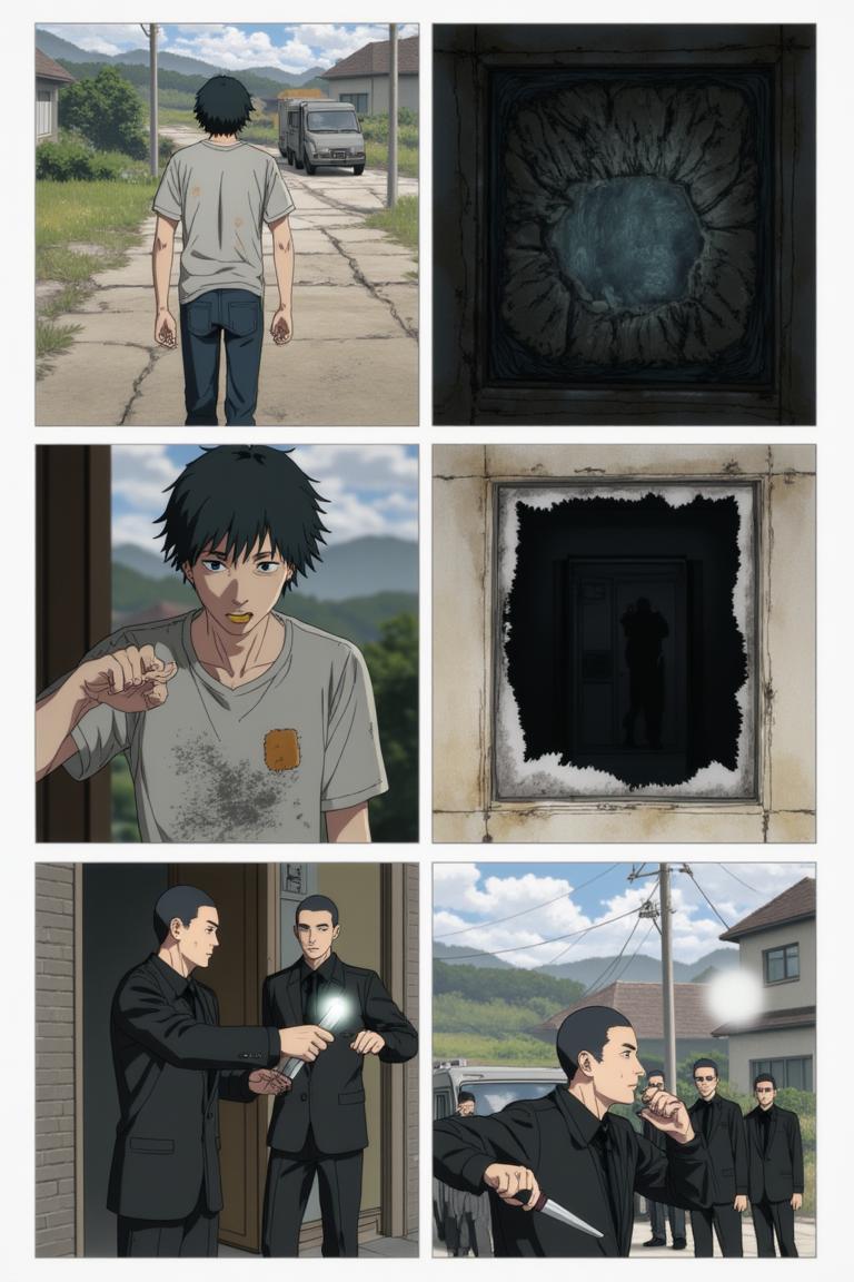 第2章:Debt, Deception, and the Corpse Mountain
Shisan, a starving teenage demon hunter, is hauled into a black-suited crime boss's convoy and learns he's enslaved by a thirty-million debt. Lured into the countryside under the promise that a powerful beast will wipe away half his debt, Shisan and the gang find an apparently haunted, empty house where the boss's men suddenly turn on him. Surrounded by zombified hunters and a towering mound of corpses, Shisan is overwhelmed by a crimson claw — the setup reveals he was led into a trap to be consumed by the very 'zombie demon' he hunted. - 图片7