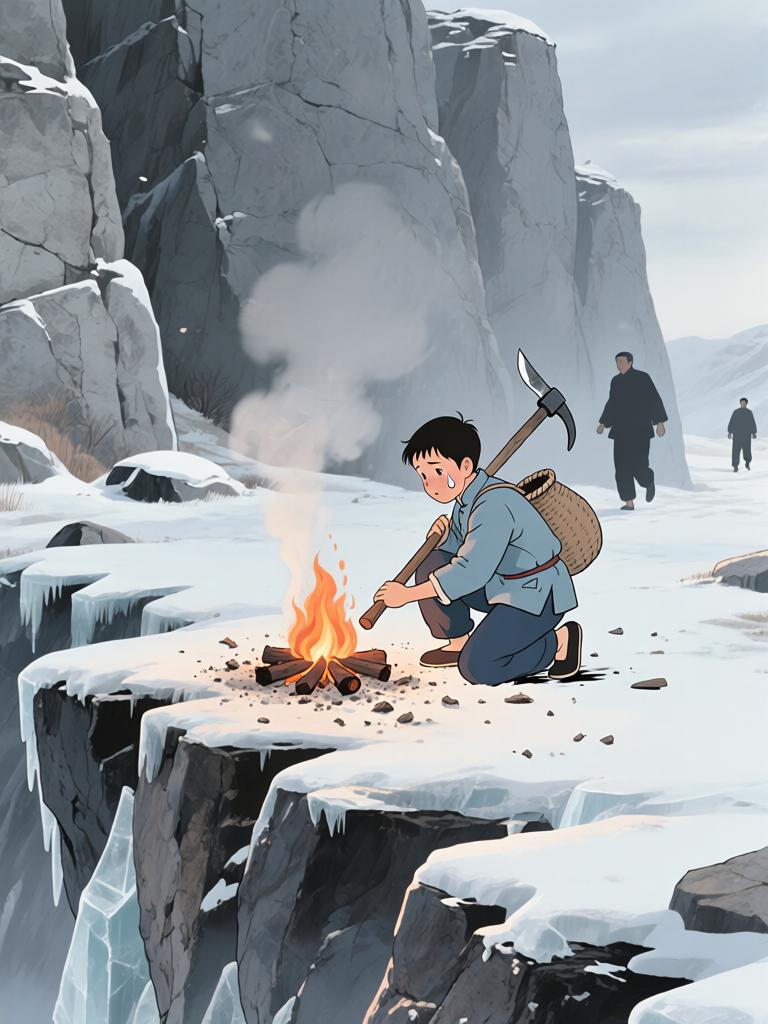 第3章:崖下的坟与承诺
我爷在深山里向我交代万一之事，叮嘱我要在二十四岁回来复仇，并教我如何在他可能牺牲时应对即将从坟中出现的东西。寒风、爆破和白布灯笼构成了这一夜的仪式，我在恐惧中被反复逼着记住每一句话。最后，火堆旁的钟表与他凝固的表情，把等待与不确定拉得更长。 - 图片5