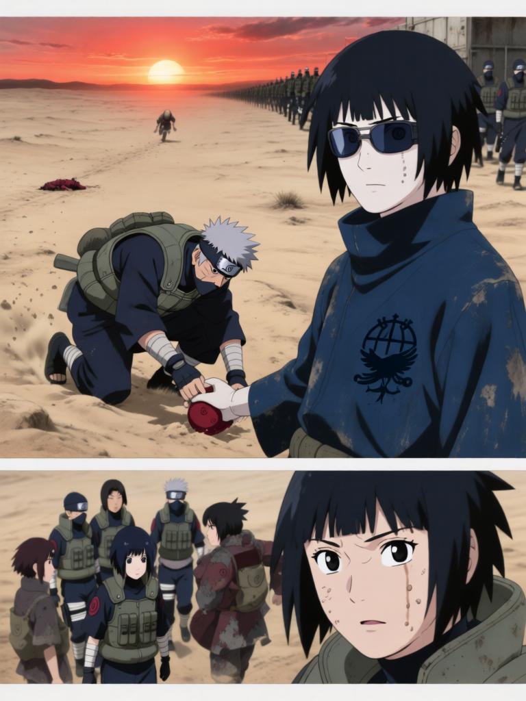 第2章:沙漠之眼：转生的代价
日向镜被村里发配到边境哨所，临行前与同族少女铃道别。边境枯燥巡逻中，他孤身取出独眼蝮蛇保管的基因液，赌上一切启动转生眼计划并经历剧烈的身体重组与疼痛。苏醒后他发现眼瞳已有异变，但进入适应期导致眼睛不能使用，他在被监视的哨所里暗自决心靠其他感知活下去。 - 图片10