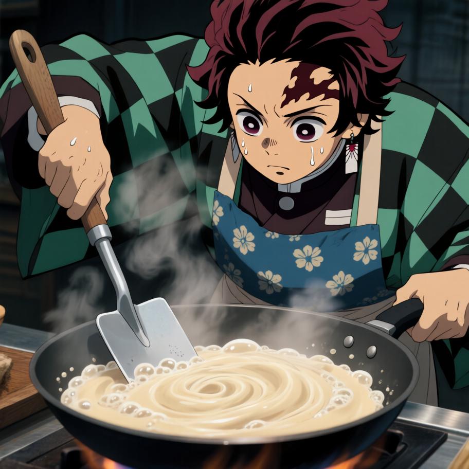 在村祭的临时料理大赛上，炭治郎决定把“呼吸法”用在烹饪上，目标是做出完美的煎饼以博得大家欢心。过程中冲突来自他把战斗式的呼吸误用到厨房，引发火焰失控与观众笑声。情绪从平静训练→紧张失控→高能拯救与意外好评，最后以悬念收尾：有人在远处吹响了号角，暗示新的竞争者到来。 - 图片6