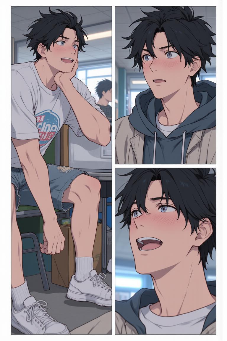 第4章:Dormroom Banter and the Unreachable Senior
After lunch, Shen Qiao politely turns down a flustered girl's flirtation, prompting playful envy from his new roommates. Over photos and teasing, the guys learn about two campus beauties — top-ranked Qin Yuwen and the legendary, aloof senior Su Baizhou — which stirs something thoughtful in Luo Ye. That evening in class, the freshman group receives military-training instructions and is unexpectedly pushed into volunteering for a temporary class monitor, leaving Luo Ye stunned. - 图片3