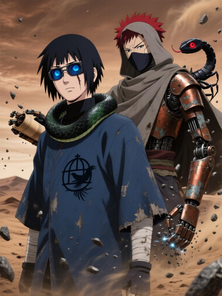 第6章:铁砂之下的抉择
日向镜在战场中被迫激活三代风影人傀儡以自保，赤砂之蝎召出十具红袍傀儡发动毒刃远程攻势。铁砂护盾连番承受骨质千本的撞击，形势愈发危急，日向镜不得不冒着生命危险注入转生眼查克拉唤醒傀儡的自主性以求突围。结尾以疲惫却决绝的日向镜与傀儡守护被毒侵蚀的秘密，留下未解的追击威胁与新的谜团。 - 图片4