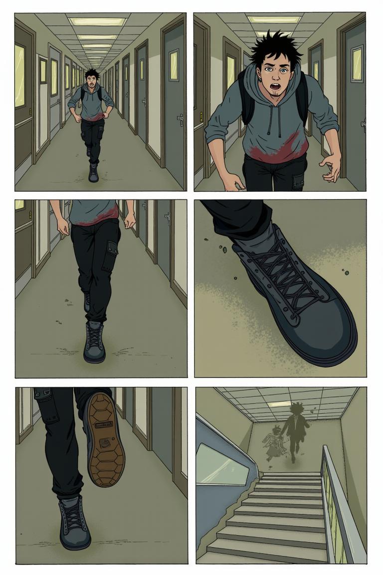 第9章:Upstairs Breath
Jiang Yi recognizes the hulking ascended zombie from the canteen massacre — the corpse whose dropped corpse-core he stole. Trapped in the guard room, he flees upstairs as zombies pound the windows and stairwells, barely holding on when a sudden female zombie ambushes him on the fourth floor. Just as he thinks to finish it, the dormitory door nearby is violently breached, forcing him to run to the fifth floor, heart pounding and hope thinning. - 图片14