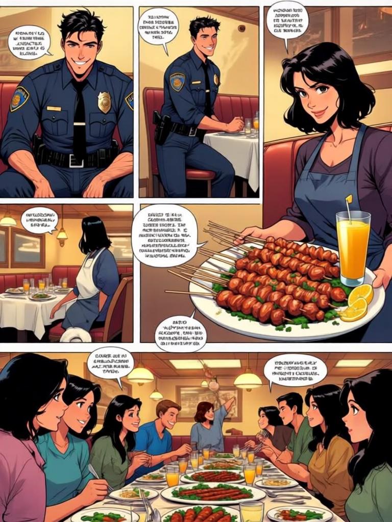 第7章:午餐时光：Code 7 的笑声与警徽
洛克与搭档大卫在墨西哥快餐店用午餐，和同事们拼桌。大家围绕上午的无线电乌龙笑成一团，莫娜警司严肃提醒“乌鸦嘴”的危险。气氛在训斥与打趣之间反复，直到兰迪二人登场用老梗彻底点燃笑声。 - 图片10