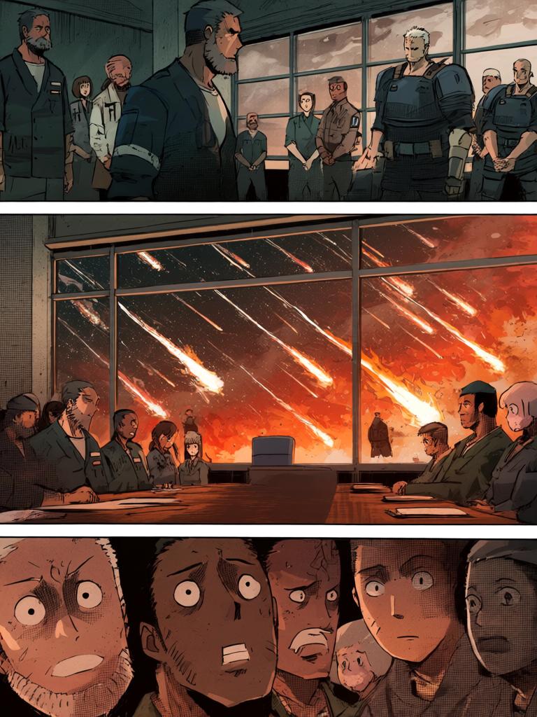 第5章:坠落与试炼
陆隐在城外的黑市以三颗能量晶体买到一张地图，并被赠予一颗珍贵药丸后前往城南荒山寻找线索。钟山顶层会议正在讨论扩张聚集地与损失，众人却被突如其来的天外流星打断。流星坠落形成巨坑，白色宇宙舱出现，一名白甲短发青年从舱中走出并对陆隐所在方向发动突袭，金陵城内外同时陷入混乱与战斗。 - 图片6