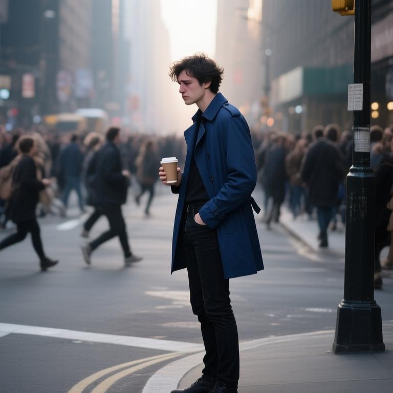 A poignant exploration of loneliness and connection in a bustling urban landscape. - 图片1