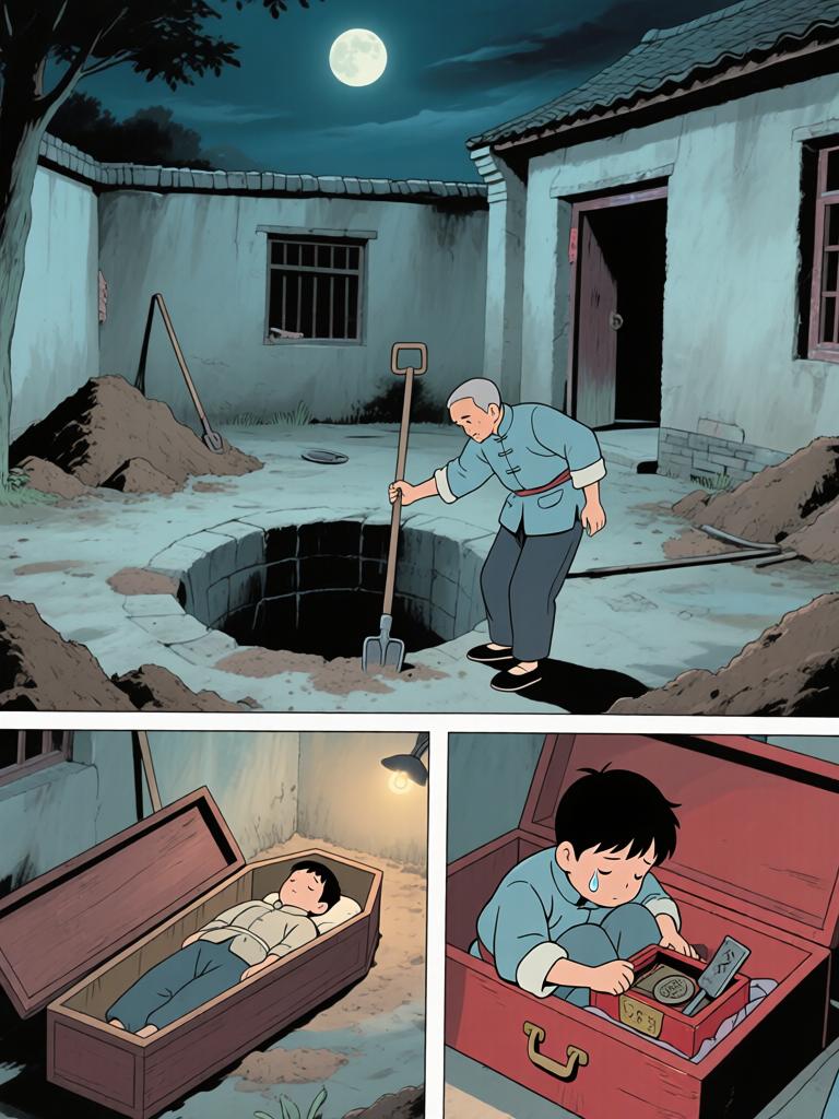 第2章:十二岁的路口
我爷把野子锁进红木箱，独自出门迎战来袭的邪影。回来时满身血色他说出了家的来历、太爷的遭遇与逼近的期限——野子要在十二岁那年上山用御神酒断祸。离别前，爷交代了箱中钱信与赴京寻人的地址，嘱咐若他死，要带箱子逃生并二十四岁再回来复仇。 - 图片7