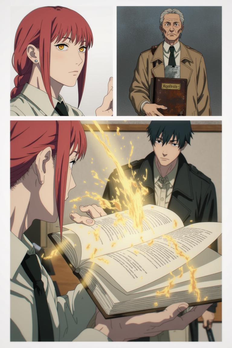 第2章:The Choice of Names
Sato fights a shadow that erases names and memories in a flickering apartment corridor. Makima arrives, using naming as a binding contract to restore identity; Aoyama counters with a ledger that would return names but bind people differently. Forced to choose between becoming a tool of order or a guardian bound to a book, Sato shatters the choice by tearing his name and scattering the pieces, prompting contracts to clash and a fragile, perilous redistribution of memory. - 图片13