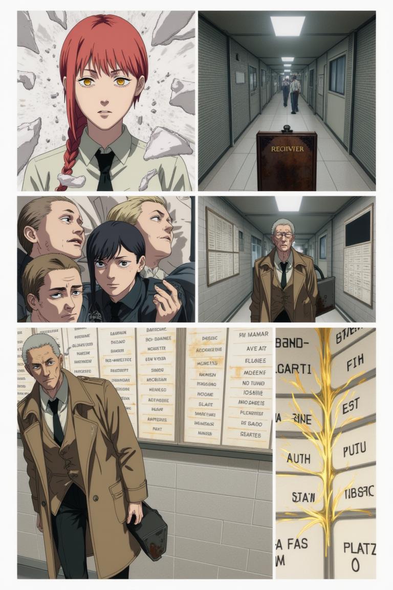 第2章:The Choice of Names
Sato fights a shadow that erases names and memories in a flickering apartment corridor. Makima arrives, using naming as a binding contract to restore identity; Aoyama counters with a ledger that would return names but bind people differently. Forced to choose between becoming a tool of order or a guardian bound to a book, Sato shatters the choice by tearing his name and scattering the pieces, prompting contracts to clash and a fragile, perilous redistribution of memory. - 图片17