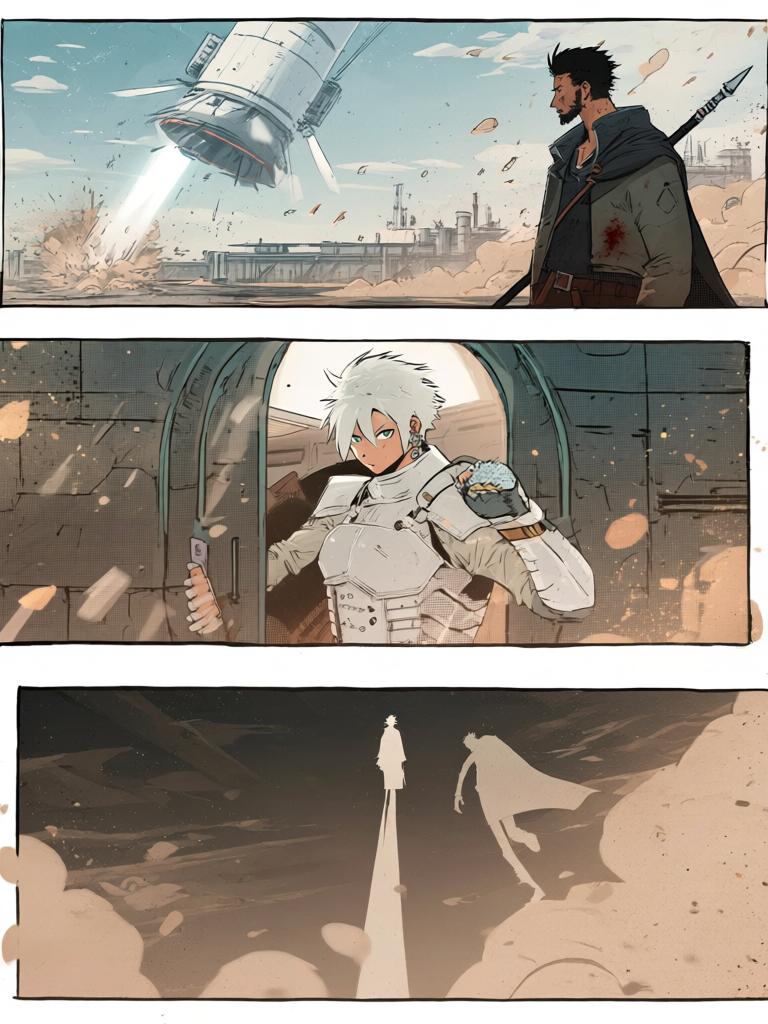 第6章:坠星与波动掌
一颗天外宇宙舱坠落，白甲短发青年亚斯塔出现并嘲讽陆隐。两人短暂交锋中陆隐迫使自己使用禁术“波动掌”，重创亚斯塔却付出手臂近乎废掉的代价。陆隐搜获亚斯塔的戒指战甲、个人终端与一枚从断指中掉落的晶片，为下一步行动获取关键线索。 - 图片2