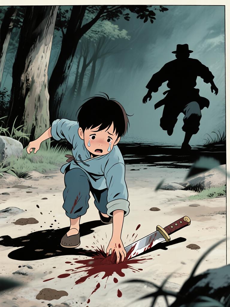 第6章:洞中的衣袖与夜叉的宴席
我在土里挖出当年丢失的新衣，背后冷笑催我继续翻掘。随着木屑与血迹暴露出一张被烫瞎的白眼人脸，灯笼一度熄暗又骤亮，黑影扑来，混乱中我咬下了温热的肉并昏厥。醒来在家中，爷身着白布与黑礼帽，端上煮肉与一根鲜红手指，告诉我吃下才能入门，从此我的命被钩进了不可名状的江湖。 - 图片11