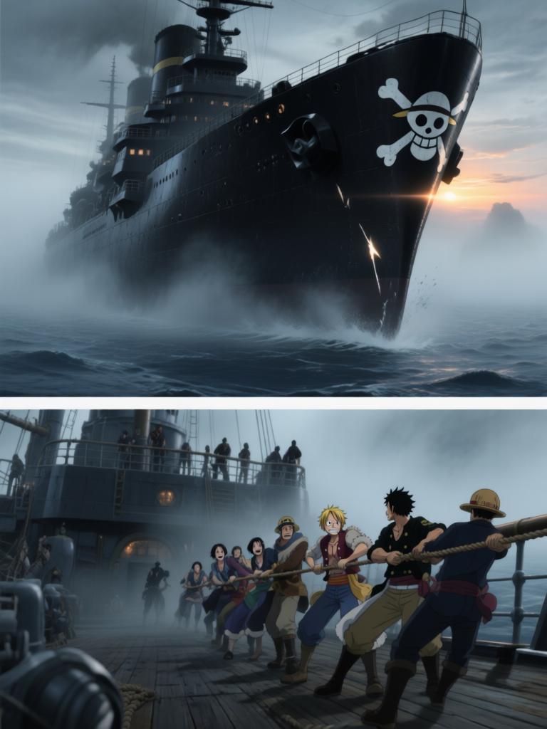 第17章:刀尖与影子：终焉前的搏斗
时间凝固，舵影扯向路飞，娜美与罗宾为了草帽与他的生命拼尽全力。面具人举刀欲献祭，幽蓝符文与甲板上的空气撕裂。就在刀尖将落下时，一个意想不到的影子掠过，打断了瞬间，也将战局推向更深的未知。 - 图片7