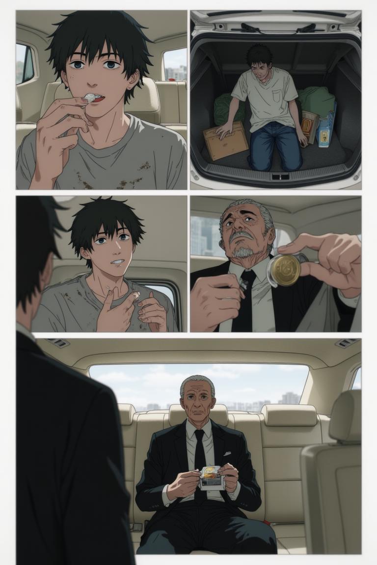 第2章:Debt, Deception, and the Corpse Mountain
Shisan, a starving teenage demon hunter, is hauled into a black-suited crime boss's convoy and learns he's enslaved by a thirty-million debt. Lured into the countryside under the promise that a powerful beast will wipe away half his debt, Shisan and the gang find an apparently haunted, empty house where the boss's men suddenly turn on him. Surrounded by zombified hunters and a towering mound of corpses, Shisan is overwhelmed by a crimson claw — the setup reveals he was led into a trap to be consumed by the very 'zombie demon' he hunted. - 图片4